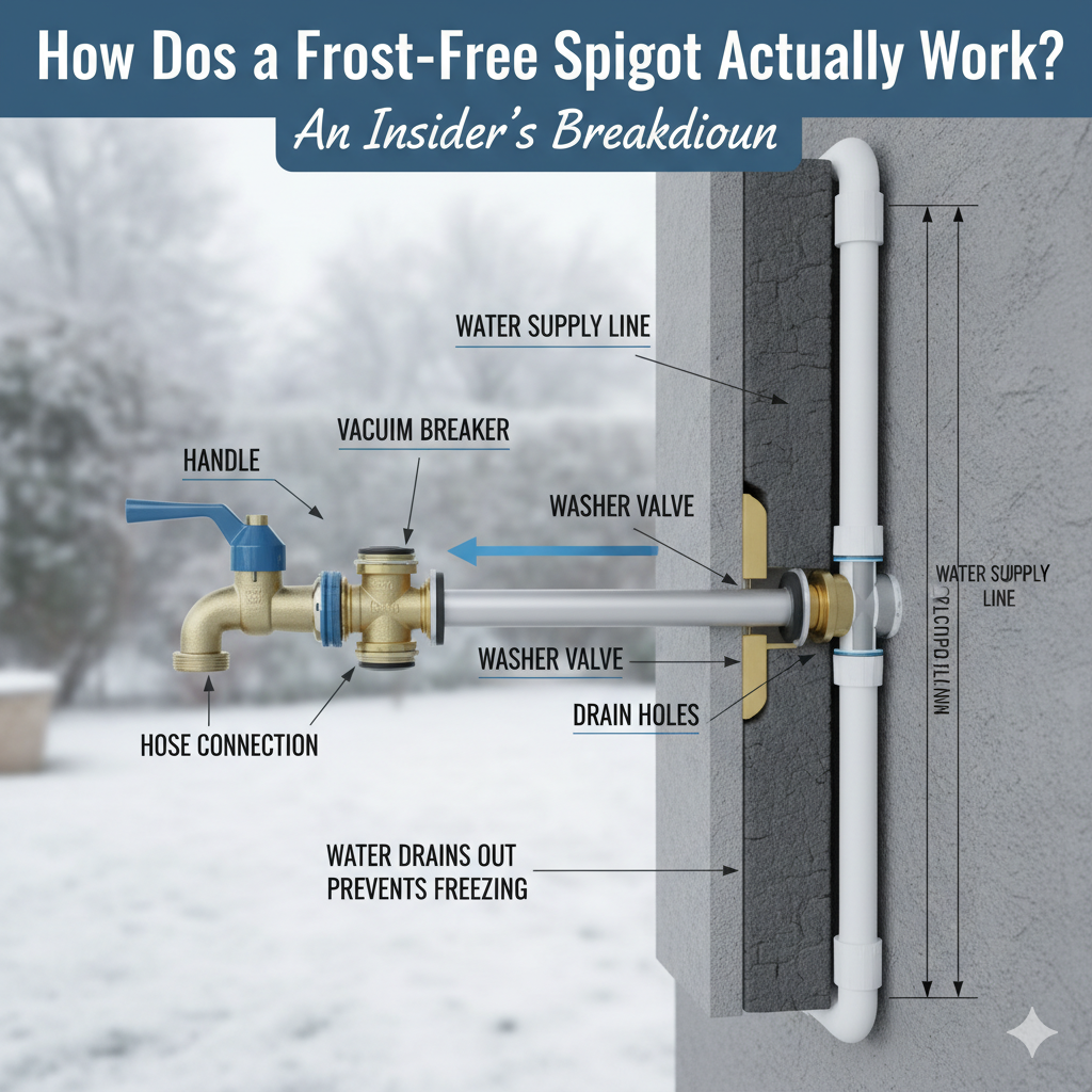 Diagram showing the internal mechanism of a frost-free sillcock.