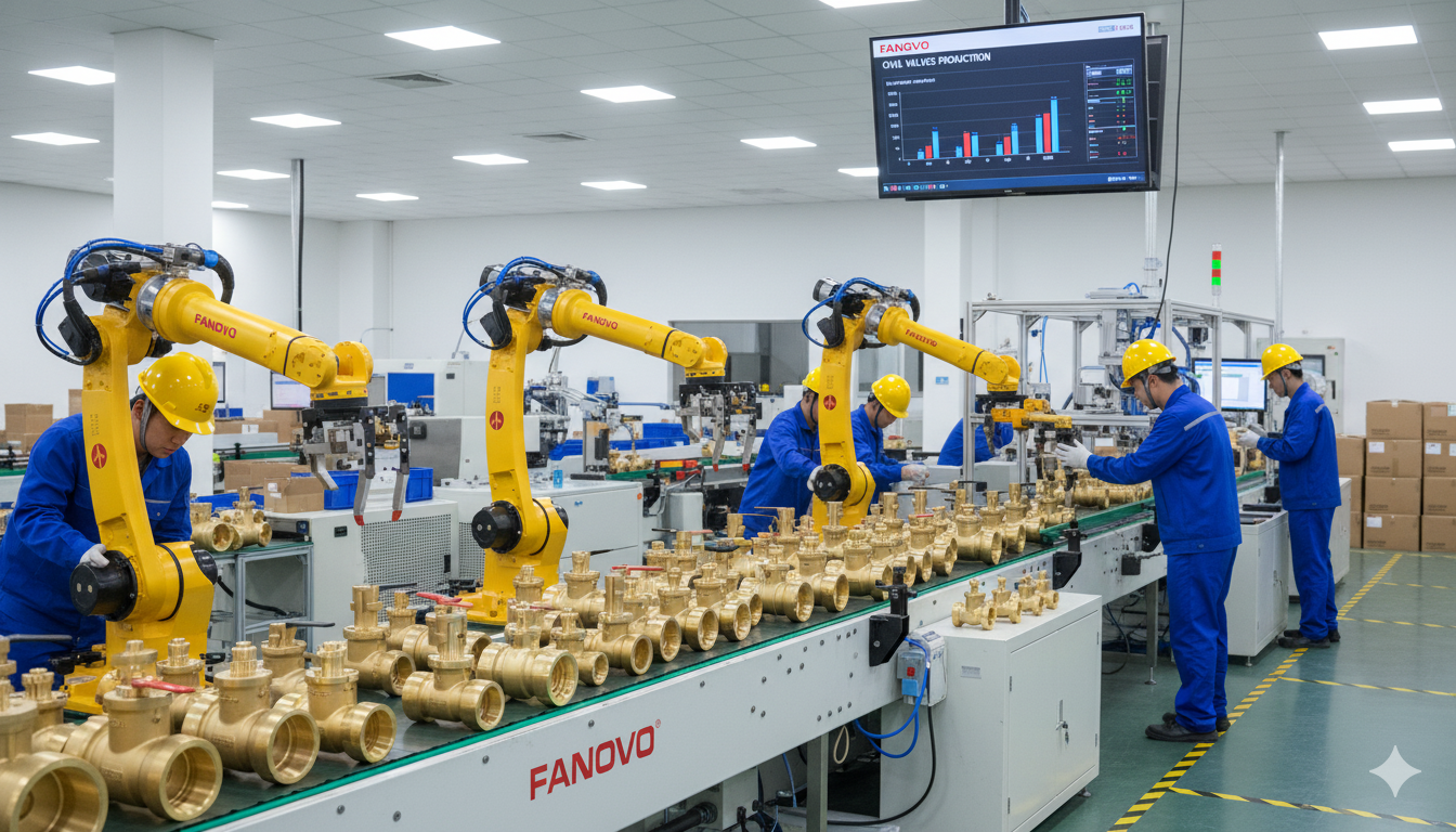 Fanovo's diverse product line including valves, fittings, and custom parts