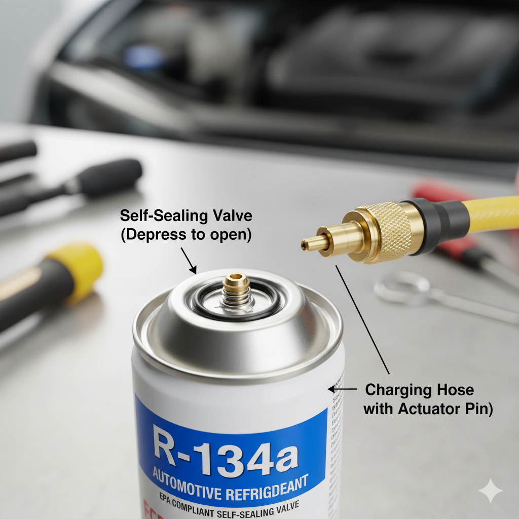 Self-Sealing R-134a Can Valve Design