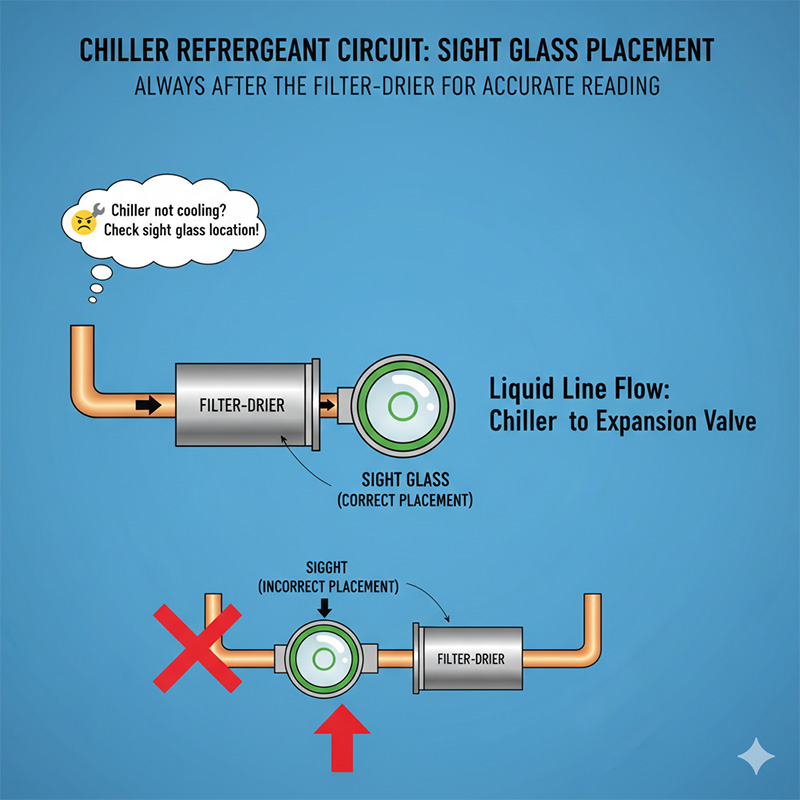 Does the sight glass go before or after the dryer